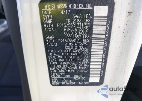 2017 Nissan Juke S z USA, uszkodzony, nr VIN JN8AF5MR3HT706239